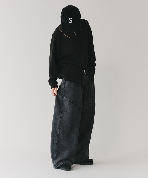 Adoon plain(アドーンプレーン)の「【セットアップ対応】TWO TUCK SWITCHING SWEAT PANTS / 2タック切り替えワイドパンツ(スウェットパンツ・メンズ・杢グレー/ブラック・MEDIUM/LARGE)」の22枚目の写真