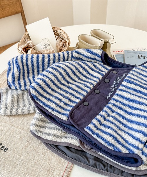 aimoha（アイモハ）の「【aimoha-KIDS-】ボーダーボアジャケット（ブルゾン・キッズ・ライトグレー/ブルー・80/90/100/110/120/130）」の7枚目の写真