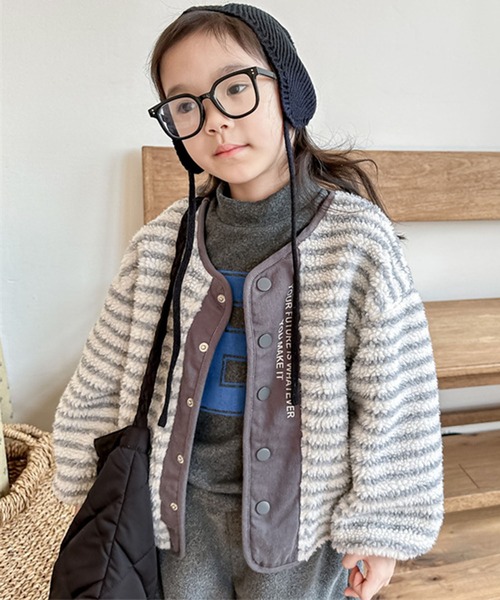 aimoha（アイモハ）の「【aimoha-KIDS-】ボーダーボアジャケット（ブルゾン・キッズ・ライトグレー/ブルー・80/90/100/110/120/130）」の9枚目の写真