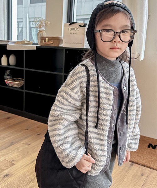 aimoha（アイモハ）の「【aimoha-KIDS-】ボーダーボアジャケット（ブルゾン・キッズ・ライトグレー/ブルー・80/90/100/110/120/130）」の10枚目の写真