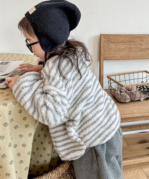 aimoha（アイモハ）の「【aimoha-KIDS-】ボーダーボアジャケット（ブルゾン・キッズ・ライトグレー/ブルー・80/90/100/110/120/130）」の11枚目の写真