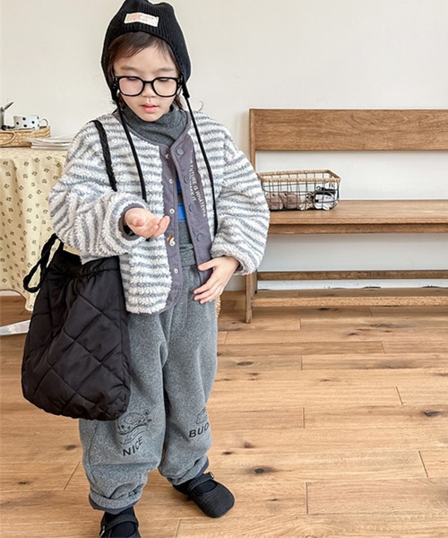 aimoha（アイモハ）の「【aimoha-KIDS-】ボーダーボアジャケット（ブルゾン・キッズ・ライトグレー/ブルー・80/90/100/110/120/130）」の12枚目の写真