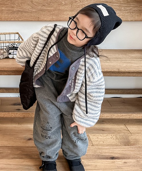 aimoha（アイモハ）の「【aimoha-KIDS-】ボーダーボアジャケット（ブルゾン・キッズ・ライトグレー/ブルー・80/90/100/110/120/130）」の13枚目の写真