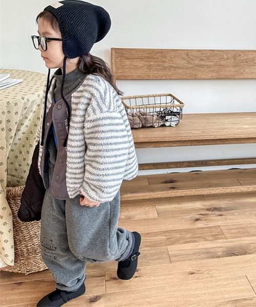 aimoha（アイモハ）の「【aimoha-KIDS-】ボーダーボアジャケット（ブルゾン・キッズ・ライトグレー/ブルー・80/90/100/110/120/130）」の14枚目の写真