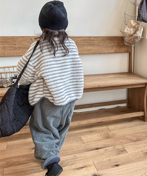 aimoha（アイモハ）の「【aimoha-KIDS-】ボーダーボアジャケット（ブルゾン・キッズ・ライトグレー/ブルー・80/90/100/110/120/130）」の15枚目の写真