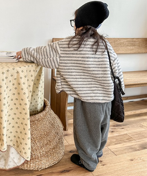 aimoha（アイモハ）の「【aimoha-KIDS-】ボーダーボアジャケット（ブルゾン・キッズ・ライトグレー/ブルー・80/90/100/110/120/130）」の16枚目の写真