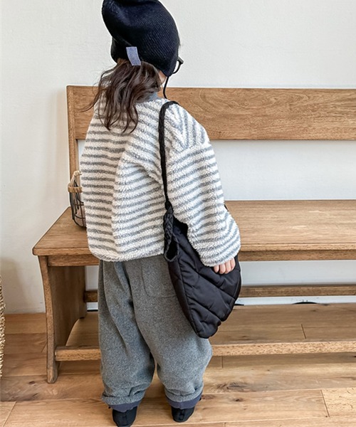 aimoha（アイモハ）の「【aimoha-KIDS-】ボーダーボアジャケット（ブルゾン・キッズ・ライトグレー/ブルー・80/90/100/110/120/130）」の17枚目の写真