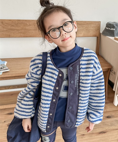 aimoha（アイモハ）の「【aimoha-KIDS-】ボーダーボアジャケット（ブルゾン・キッズ・ライトグレー/ブルー・80/90/100/110/120/130）」の19枚目の写真