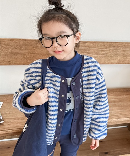 aimoha（アイモハ）の「【aimoha-KIDS-】ボーダーボアジャケット（ブルゾン・キッズ・ライトグレー/ブルー・80/90/100/110/120/130）」の20枚目の写真