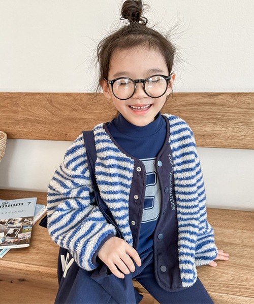 aimoha（アイモハ）の「【aimoha-KIDS-】ボーダーボアジャケット（ブルゾン・キッズ・ライトグレー/ブルー・80/90/100/110/120/130）」の21枚目の写真