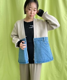 【タグ付き】エイミーロゥ　Eimee Law ドッキング　Gジャン アウター フロントZIPノーカラーデニムジャケット（ノーカラージャケット