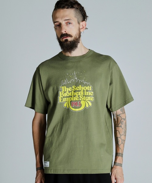 Schott(ショット)の「Schott/ショット/T-SHIRT EMPIRE STATE/Tシャツ エンパイアステイト(Tシャツ/カットソー・メンズ・ネイビー/ブラック/オリーブ・M/L/XL/2XL)」の2枚目の写真