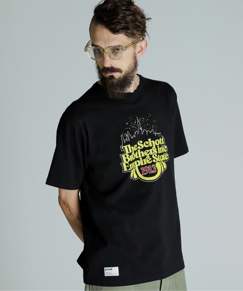 Schott(ショット)の「Schott/ショット/T-SHIRT EMPIRE STATE/Tシャツ エンパイアステイト(Tシャツ/カットソー・メンズ・ネイビー/ブラック/オリーブ・M/L/XL/2XL)」の1枚目の写真