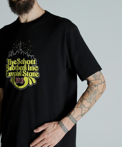 Schott(ショット)の「Schott/ショット/T-SHIRT EMPIRE STATE/Tシャツ エンパイアステイト(Tシャツ/カットソー・メンズ・ネイビー/ブラック/オリーブ・M/L/XL/2XL)」の7枚目の写真