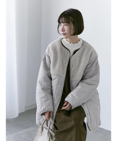 Samansa Mos2 blue（サマンサモスモスブルー）の「ボアキルトコンビリバーシブルコート（ブルゾン・レディース・グレー/キナリ/ブラック・F）」の3枚目の写真