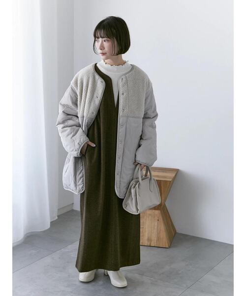 Samansa Mos2 blue（サマンサモスモスブルー）の「ボアキルトコンビリバーシブルコート（ブルゾン・レディース・グレー/キナリ/ブラック・F）」の9枚目の写真