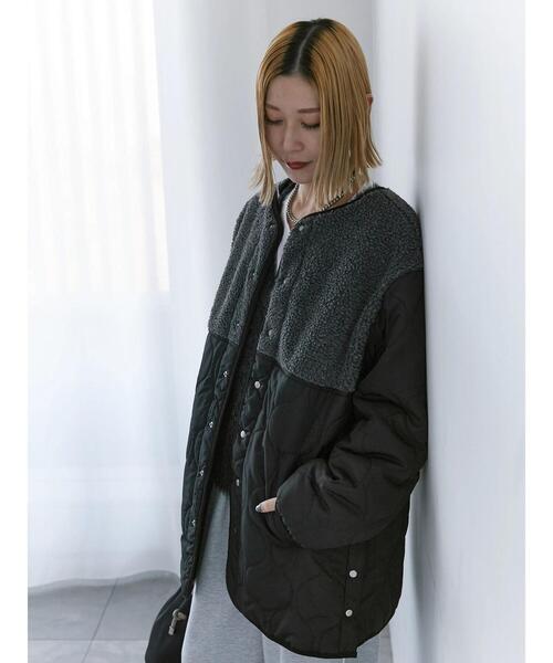 Samansa Mos2 blue（サマンサモスモスブルー）の「ボアキルトコンビリバーシブルコート（ブルゾン・レディース・グレー/キナリ/ブラック・F）」の13枚目の写真