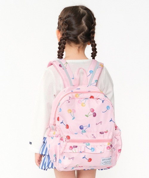 Kids Foret（キッズフォーレ）の「さくらんぼ・働く車総柄リュック（バックパック/リュック・キッズ・ネイビー/ピンク/グリーン/サックスブルー・M/L）」の4枚目の写真