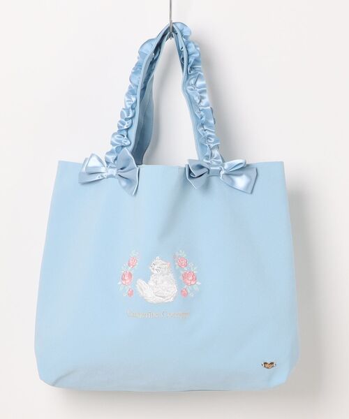 Catherine Cottage(キャサリンコテージ)の「ねこ刺繍レッスンバッグ(トートバッグ・キッズ・ピンク/サックスブルー/グレー/ライラック/ネイビー・FREE)」の3枚目の写真