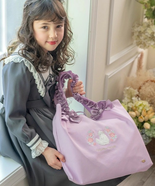 Catherine Cottage(キャサリンコテージ)の「ねこ刺繍レッスンバッグ(トートバッグ・キッズ・ピンク/サックスブルー/グレー/ライラック/ネイビー・FREE)」の11枚目の写真