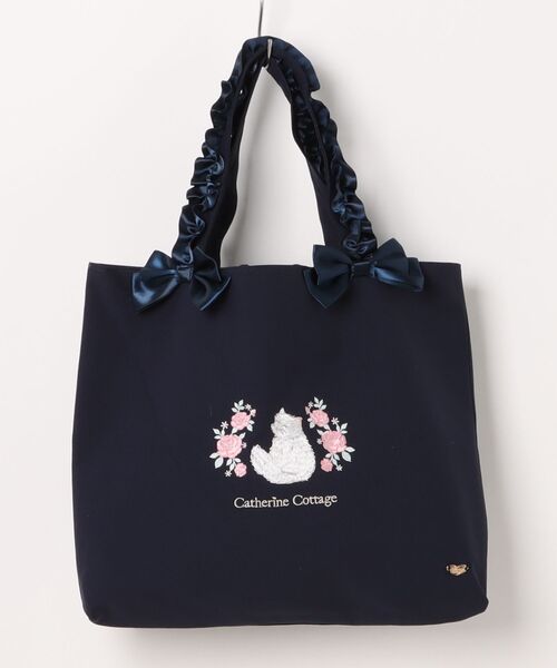 Catherine Cottage(キャサリンコテージ)の「ねこ刺繍レッスンバッグ(トートバッグ・キッズ・ピンク/サックスブルー/グレー/ライラック/ネイビー・FREE)」の8枚目の写真
