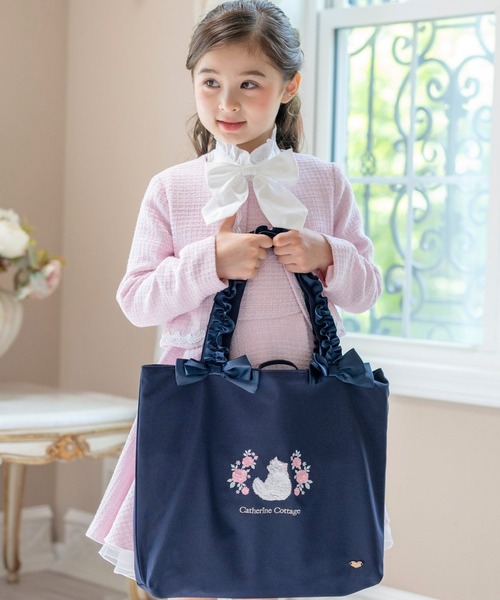 Catherine Cottage(キャサリンコテージ)の「ねこ刺繍レッスンバッグ(トートバッグ・キッズ・ピンク/サックスブルー/グレー/ライラック/ネイビー・FREE)」の6枚目の写真
