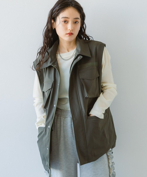 RAGEBLUE（レイジブルー）の「ウエストドローコード/BIGミリタリーベスト（ベスト・レディース・オリーブ/ブラック・FREE）」の2枚目の写真