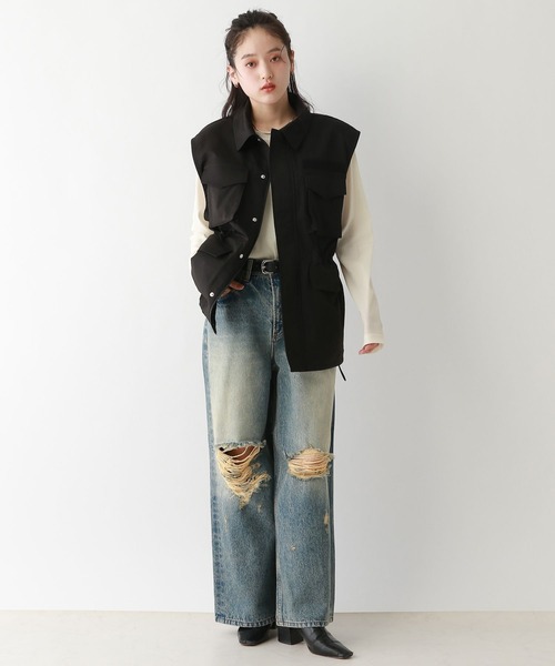 RAGEBLUE（レイジブルー）の「ウエストドローコード/BIGミリタリーベスト（ベスト・レディース・オリーブ/ブラック・FREE）」の3枚目の写真