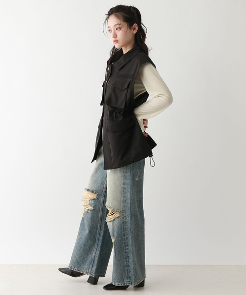 RAGEBLUE（レイジブルー）の「ウエストドローコード/BIGミリタリーベスト（ベスト・レディース・オリーブ/ブラック・FREE）」の5枚目の写真