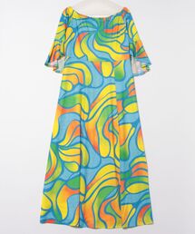 【Maunaloa】Ocean Blue Bird ネオンハイビベルスリーブドレス
