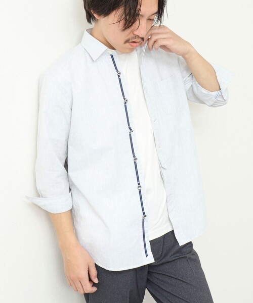 NOLLEY’S（ノーリーズ）の「綿麻パラシュートボタン 7分袖シャツ 25SS（シャツ/ブラウス・メンズ・オフホワイト/サックスブルー/ネイビー/サーモンピンク・S/M/L/XL）」の2枚目の写真