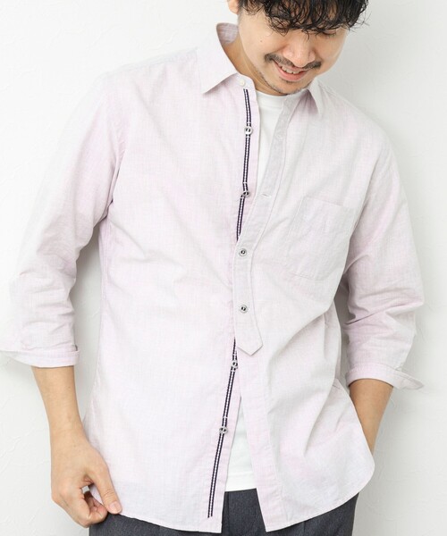 NOLLEY’S（ノーリーズ）の「綿麻パラシュートボタン 7分袖シャツ 25SS（シャツ/ブラウス・メンズ・オフホワイト/サックスブルー/ネイビー/サーモンピンク・S/M/L/XL）」の4枚目の写真