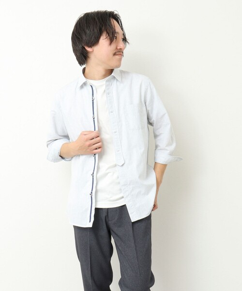 NOLLEY’S（ノーリーズ）の「綿麻パラシュートボタン 7分袖シャツ 25SS（シャツ/ブラウス・メンズ・オフホワイト/サックスブルー/ネイビー/サーモンピンク・S/M/L/XL）」の6枚目の写真