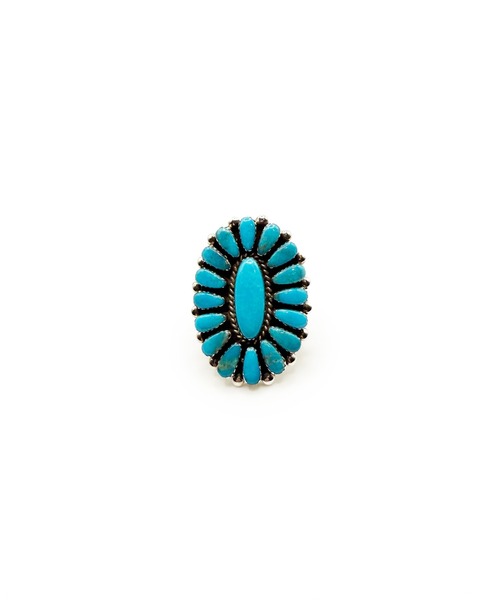 Indian Jewelry(インディアンジュエリー)の「THEATER シアター ビッグオーバルフラワーモチーフターコイズシルバーリング Made in USA(リング・レディース・シルバー・#7/#9/#10/#12)」の2枚目の写真
