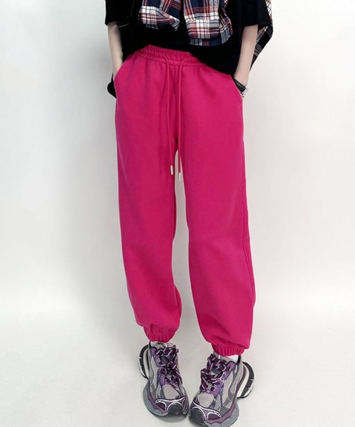 aimoha（アイモハ）の「ドローストリングデザインワイドパンツ（スウェットパンツ・レディース・ブラック/ライトグレー/ピンク/グレー/イエロー/スモークピンク・MEDIUM/LARGE）」の6枚目の写真