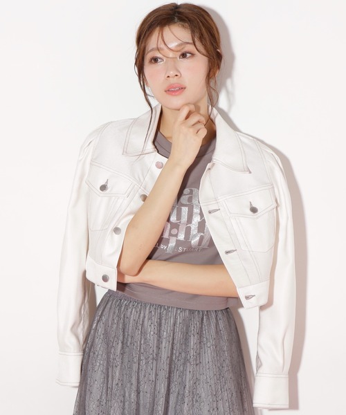 JILL by JILL STUART（ジルバイジルスチュアート）の「◇デニムライクステッチシリーズ2 Gジャン（デニムジャケット・レディース・ホワイト/インディゴブルー・MEDIUM/SMALL）」の3枚目の写真