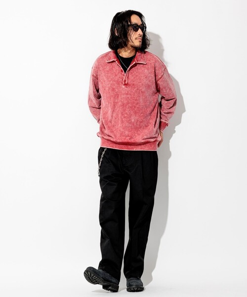 FREAK'S STORE(フリークスストア)の「ヴィンテージライク パウダー加工 ポロカラースウェット(スウェット・メンズ・ブラック/ブラウン/レッド/ブルー/グリーン・MEDIUM/LARGE)」の21枚目の写真