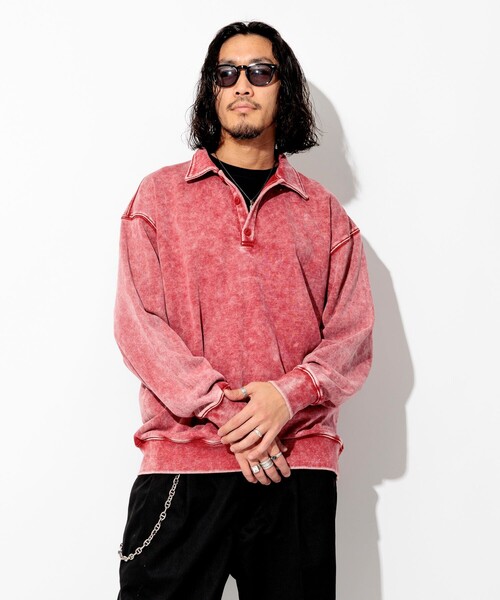 FREAK'S STORE(フリークスストア)の「ヴィンテージライク パウダー加工 ポロカラースウェット(スウェット・メンズ・ブラック/ブラウン/レッド/ブルー/グリーン・MEDIUM/LARGE)」の18枚目の写真
