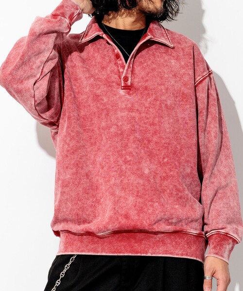 FREAK'S STORE(フリークスストア)の「ヴィンテージライク パウダー加工 ポロカラースウェット(スウェット・メンズ・ブラック/ブラウン/レッド/ブルー/グリーン・MEDIUM/LARGE)」の14枚目の写真