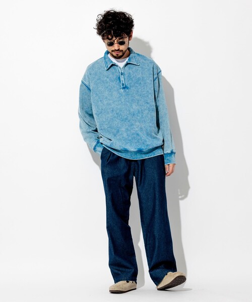FREAK'S STORE(フリークスストア)の「ヴィンテージライク パウダー加工 ポロカラースウェット(スウェット・メンズ・ブラック/ブラウン/レッド/ブルー/グリーン・MEDIUM/LARGE)」の13枚目の写真