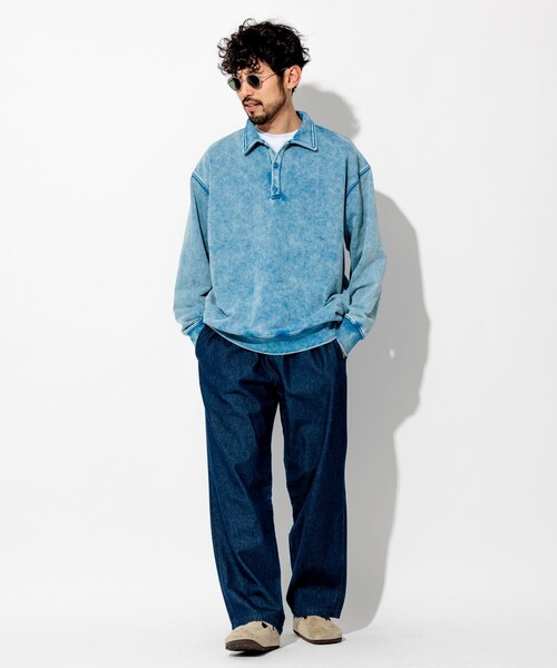 FREAK'S STORE(フリークスストア)の「ヴィンテージライク パウダー加工 ポロカラースウェット(スウェット・メンズ・ブラック/ブラウン/レッド/ブルー/グリーン・MEDIUM/LARGE)」の11枚目の写真