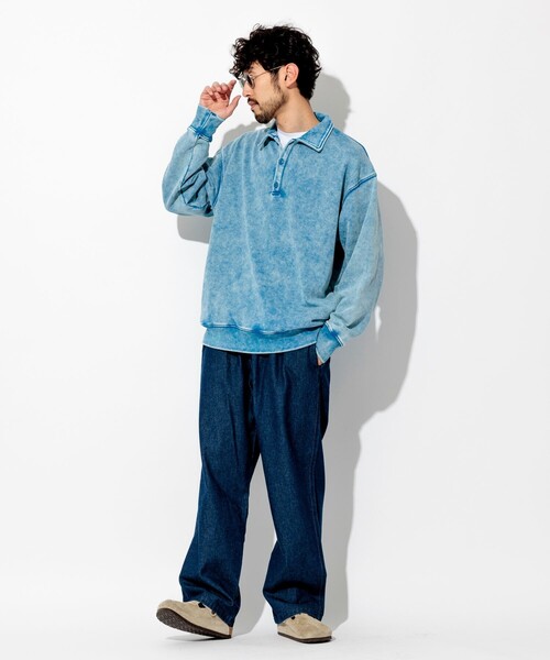 FREAK'S STORE(フリークスストア)の「ヴィンテージライク パウダー加工 ポロカラースウェット(スウェット・メンズ・ブラック/ブラウン/レッド/ブルー/グリーン・MEDIUM/LARGE)」の10枚目の写真