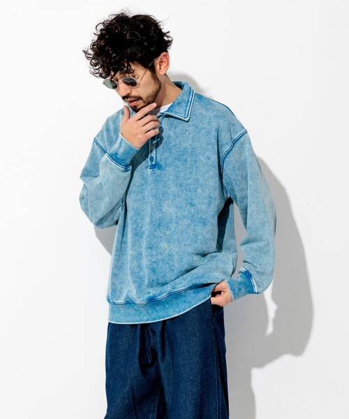 FREAK'S STORE(フリークスストア)の「ヴィンテージライク パウダー加工 ポロカラースウェット(スウェット・メンズ・ブラック/ブラウン/レッド/ブルー/グリーン・MEDIUM/LARGE)」の9枚目の写真