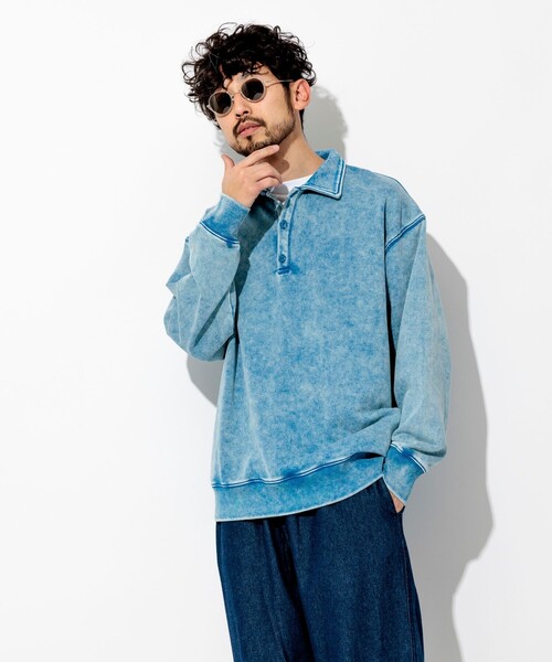 FREAK'S STORE(フリークスストア)の「ヴィンテージライク パウダー加工 ポロカラースウェット(スウェット・メンズ・ブラック/ブラウン/レッド/ブルー/グリーン・MEDIUM/LARGE)」の8枚目の写真