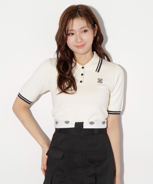 JILL by JILL STUART（ジルバイジルスチュアート）の「◇バイカラーポロシャツ五分袖ニット（ニット/セーター・レディース・ネイビー/ホワイト系その他/ホワイト・FREE）」の5枚目の写真