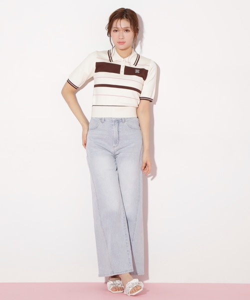 JILL by JILL STUART（ジルバイジルスチュアート）の「◇バイカラーポロシャツ五分袖ニット（ニット/セーター・レディース・ネイビー/ホワイト系その他/ホワイト・FREE）」の14枚目の写真