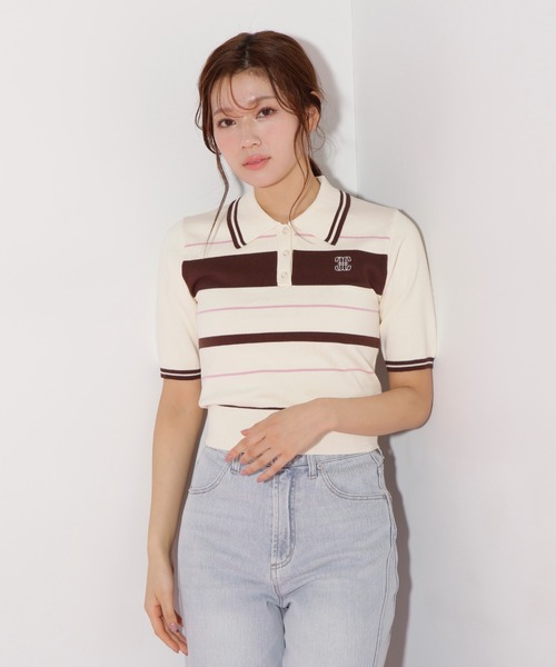 JILL by JILL STUART（ジルバイジルスチュアート）の「◇バイカラーポロシャツ五分袖ニット（ニット/セーター・レディース・ネイビー/ホワイト系その他/ホワイト・FREE）」の10枚目の写真