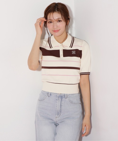 JILL by JILL STUART（ジルバイジルスチュアート）の「◇バイカラーポロシャツ五分袖ニット（ニット/セーター・レディース・ネイビー/ホワイト系その他/ホワイト・FREE）」の11枚目の写真