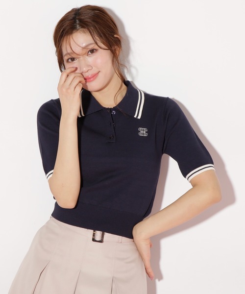 JILL by JILL STUART（ジルバイジルスチュアート）の「◇バイカラーポロシャツ五分袖ニット（ニット/セーター・レディース・ネイビー/ホワイト系その他/ホワイト・FREE）」の17枚目の写真