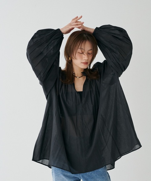 LARUTA(ラルータ)の「【LARUTA】コットンボイルギャザーブラウス(シャツ/ブラウス・レディース・ブラック/アイボリー/ブラウン/ピンク・FREE)」の12枚目の写真